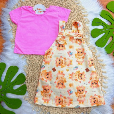 Conj. Blusa e Salopete Ursinha Chefe - Rosa